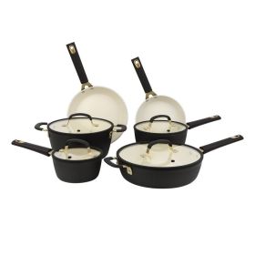 Striped 10 Pcs Nonstick Ceramic Cookware Set Black
