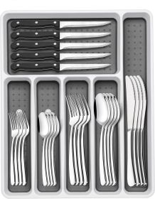 49-Piece Silverware Set with Organizer, Heavy Duty Stainless Steel Flatware for 8,