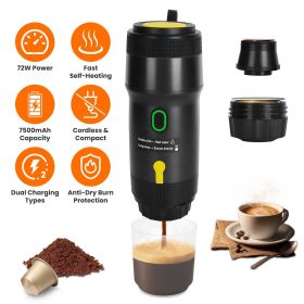 1Pc Portable Electric Espresso Machine Cordless Coffee Maker Self-Heating Car Espresso Maker with Anti-Dry Burn Fit for Ground Coffee/NS/DG Capsu