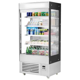 Open Air Merchandiser, 4-Tier Shelving Commercial Refrigerator, Grab and Go Display Cooler Refrigerator with Air Curtain, LED Advertising Light