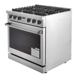 Gas Range Oven, 35.9 Inches Width, Freestanding Stainless Steel Stove and Oven with 6 Sealed Cooktop Burners, Easy Reach Racks, Halogen Light