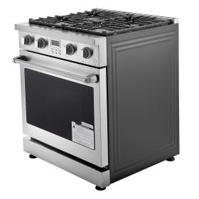 Gas Range Oven, 29.9 Inches Width, Freestanding Stainless Steel Stove and Oven with 4 Sealed Cooktop Burners, Easy Reach Racks, Halogen Light