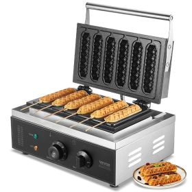 Commercial Waffle Stick Maker, 6PCS 1500W Waffle Baker Machine, Non-Stick Stainless Steel Corn Hot Dog Waffle Iron with Temp and Time Control, Ha