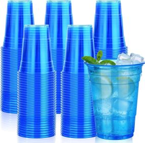100 Pack Blue Plastic Party Cups, 16 oz Disposable Wine Glasses Bulk, Blue Clear Drinking Cup for Cocktail