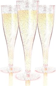 24 Piece Plastic Champagne Flutes Plastic Wine Glasses with Rose Gold Glitter - Cocktail Glasses for Parties - Party Supplies for Mimosa Bar, Wed