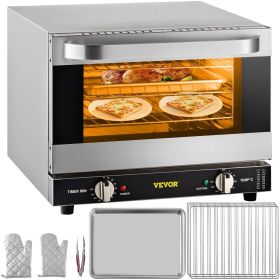 Commercial Convection Oven, 21L/19Qt, Quarter-Size Conventional Oven Countertop, 1440W 3-Tier Toaster with Front Glass Door
