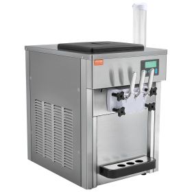 Commercial Ice Cream Machine, 21 QT/H Yield, 1800W 3-Flavor Countertop Soft Serve Ice Cream Maker, 2 x 4L Hopper 2 x 1.8L Cylinder