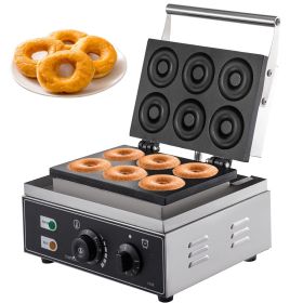 110V Commercial Waffle Donut Machine 6 Holes Double-Sided Heating 50-300Celsius, Electric Doughnut Maker 1550W