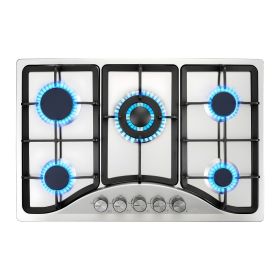 30-inch Gas Cooktop, 5 Burners Built-in Gas Stove Top, Max 12250BTU NG/LPG Convertible Stainless Steel Natural Gas Hob