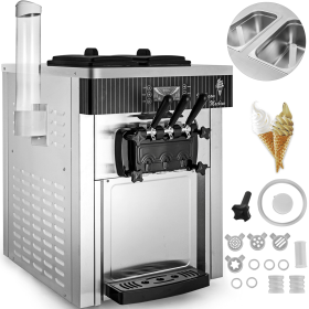 Commercial Ice Cream Machine 5.3 to 7.4Gal per Hour Soft Serve with LED Display Auto Clean 3 Flavors Perfect for Restaurants Snack Bar, 2200W, Sl