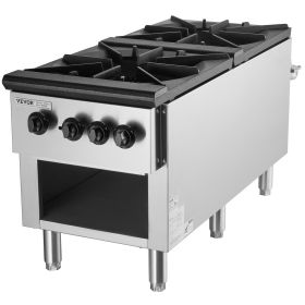 Commercial Gas Stove with 2 Burners, Propane and Natural Gas Countertop Cooking Stove Range, Stainless Steel Gas Hot Plate