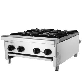 Commercial Gas Stove with 4 Burners, Propane and Natural Gas Countertop Cooking Stove Range, Stainless Steel Gas Hot Plate