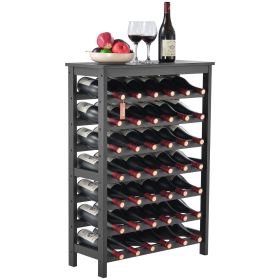 42 Bottle Modular Wine Rack, 7-Tier Solid Bamboo Wood Storage Racks with Table Top, Floor Freestanding Wines Holder Display Shelf