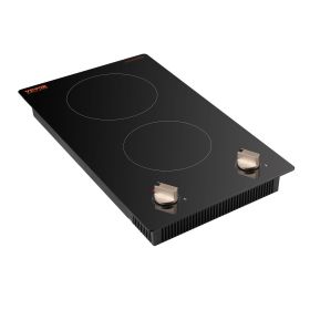 Induction Cooktop, 1800W Electric Countertop Burner, 2 Burner Knob Control Stove, Built-in Induction Cooktop with 12 Temperature Settings