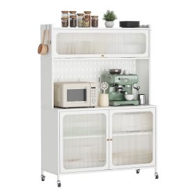 Kitchen Pantry Cabinet, Tall Storage Cabinet with Glass Doors & Adjustable Shelves, Cabinet Cupboard for Kitchen, Living Room, Dinning Room, Whit