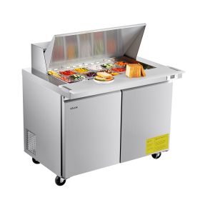 48"W Commercial Refrigerator, 12.5 Cu. Ft Sandwich Prep Refrigerated Table, Mega Top Food Prep Fridge with 18 Pans and Cutting Board