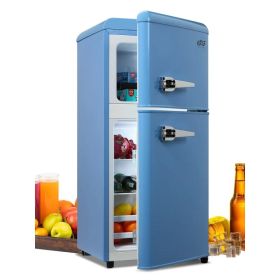KRIB BLING 3.5Cu.Ft Compact Refrigerator Mini Fridge With Freezer, Small Refrigerator With 2 Door, 7 Level Thermostat Removable Shelves For Kitch (Option: Blue)