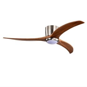 52 Inches Recessed Ceiling Fan Solid Wood Blade Ceiling Fan With Light Strip Remote Control, Noiseless Reversible Motor, 6 Speed, Suitable For Pa (Option: Nickel color)