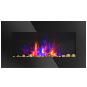 28.5" 1450W Electric Wall-Mounted Fireplace with Flame Effect, 7 Color Background Light, Black (Option: Black-823x208x504 mm)