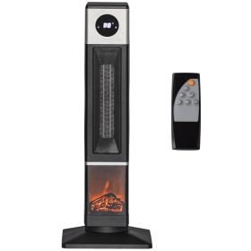 31" Freestanding Electric Heater with Oscillation, Remote Control & 12H Timer for Indoors, 1400W, Black (Option: Black-830x230x250 mm)