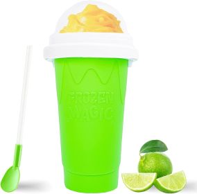 Summer Squeeze Homemade Juice Water Bottle Quick-Frozen Smoothie Sand Cup Pinch Fast Cooling Magic Ice Cream Slushy Maker (Color: green)