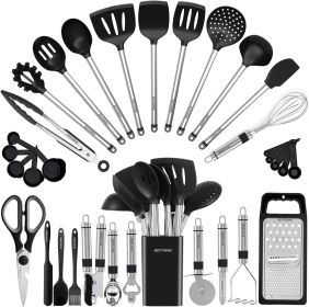 Kitchen Utensil Set-Silicone Cooking Utensils-33 Kitchen Gadgets Spoons for Nonstick Cookware-Silicone and Stainless Steel Spatula Set-Best Kitch (Pack Size: 1 Pack)