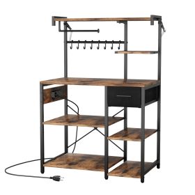 Kitchen Bakers Rack, 4.6ft Power Cable Bakers Rack with Power Outlet, Kitchen Stand with X-Shaped Support Bar, 8 S-Shaped Hooks (Number of Top Rack Layers: 1-Tier Top Rack, size: 31.5 inch)
