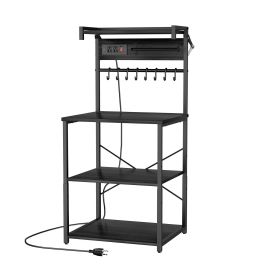 Kitchen Bakers Rack, 4.6ft Power Cable Bakers Rack with Power Outlet, Kitchen Stand with X-Shaped Support Bar, 8 S-Shaped Hooks (Number of Top Rack Layers: 1-Tier Top Rack, size: 23.6 inch)