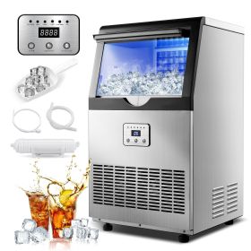 Commercial Ice Maker 100-150lbs/24H Ice Maker Machine, Auto Self-Cleaning, LED Digital Display, Blue Light (size: 100LBS)